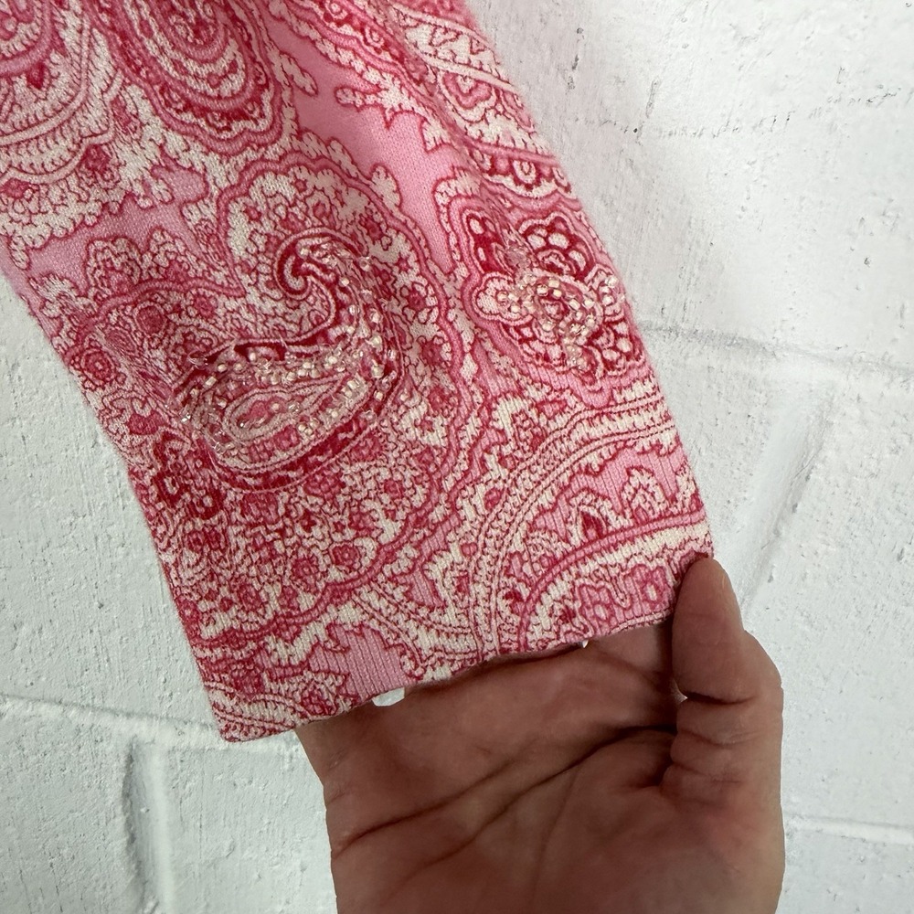 Talbots Cardigan Pink Paisley Beaded Soft Feminine Career Sparkly Dainty Size XL - Picture 6 of 12